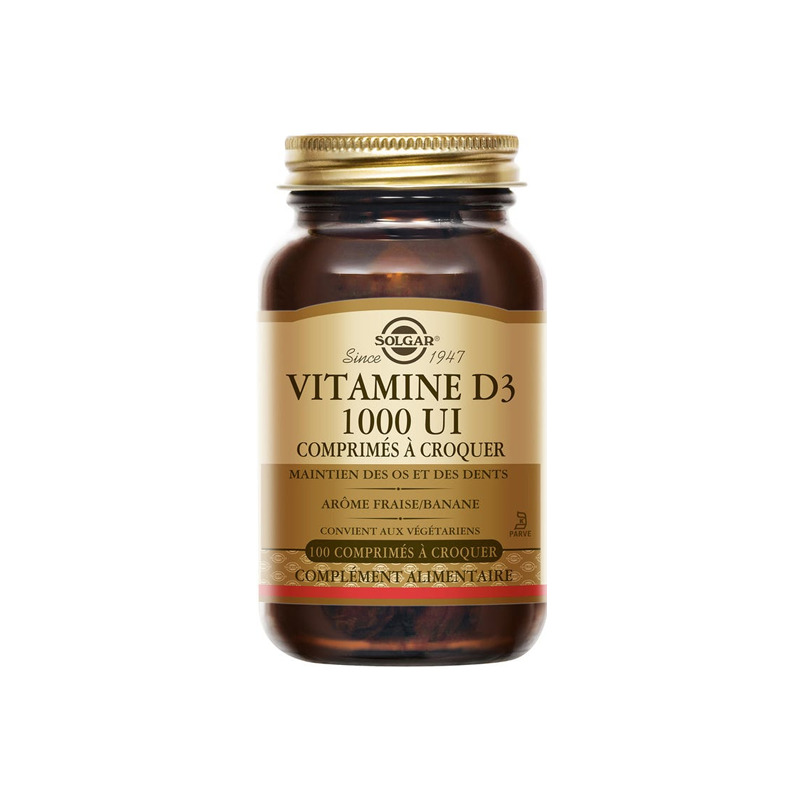 Solgar Vitamine D3 1000UI 100 comprimés à croquer Solgar Vitamine D3 1000UI 100 comprimés à croquer