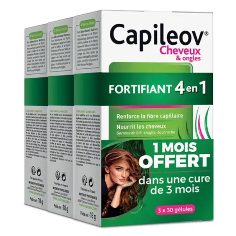 Nutreov Capileov Cheveux & Ongles Fortifiant 4 en 1 lot de 3x30 gélules