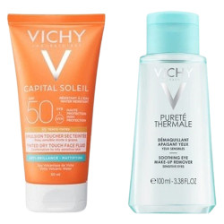 Vichy Coffret Solaire & Démaquillant – Émulsion protectrice visage SPF50 50ml + Démaquillant pureté thermale Offert