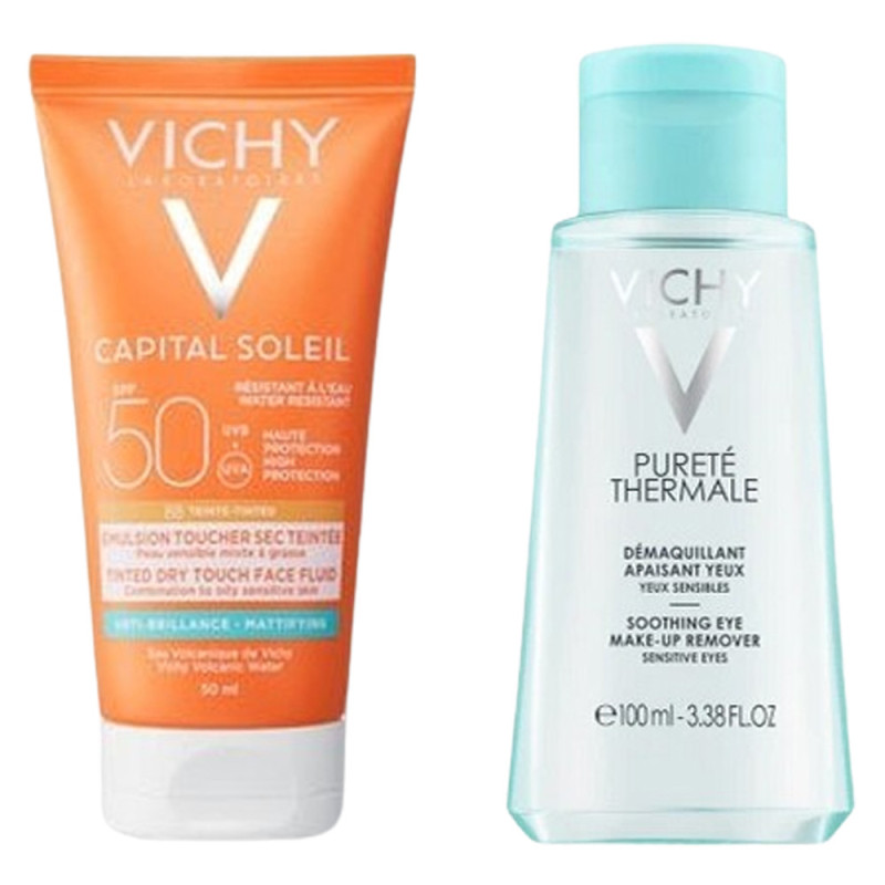 Vichy Coffret Solaire & Démaquillant – Émulsion protectrice visage SPF50 50ml + Démaquillant pureté thermale Offert