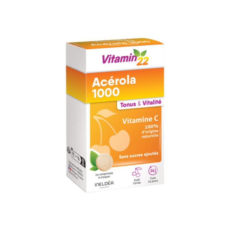 Ineldéa Vitamin'22 Acérola 1000 vitamine C 24 comprimés Ineldéa Vitamin'22 Acérola 1000 vitamine C 24 comprimés