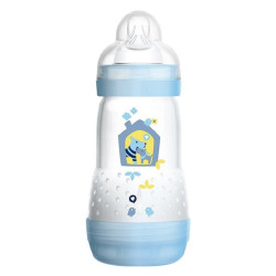 MAM Biberon verre +2mois tétine débit 2 Bleu 260ml