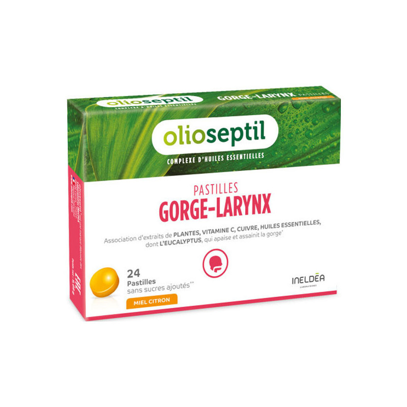 Olioseptil Gorge-Larynx goût miel citron 24 pastilles sans sucres Olioseptil Gorge-Larynx goût miel citron 24 pastilles sans sucres