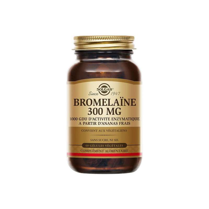 Solgar Bromélaïne 300mg 60 gélules végétales Solgar Bromélaïne 300mg 60 gélules végétales