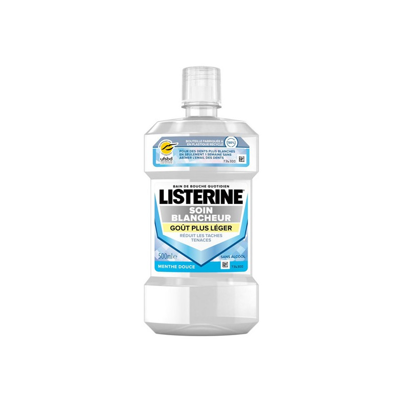 Listerine Soin blancheur Bain de bouche goût plus léger menthe douce 500ml Listerine Soin blancheur Bain de bouche goût plus léger menthe douce 500ml