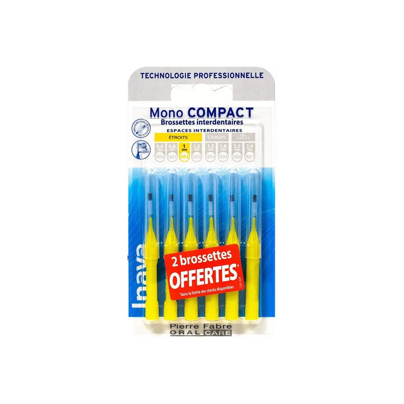 Inava mono compact jaune 6 brossettes interdentaires 1mm