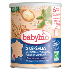 Babybio Céréales Verveine Fleur d'Oranger Camomille bio 6 Mois et + boîte de 220gr