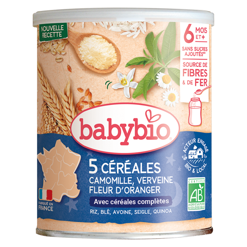 Babybio Céréales Verveine Fleur d'Oranger Camomille bio 6 Mois et + boîte de 220gr Babybio Céréales Verveine Fleur d'Oranger Camomille bio 6 Mois et + boîte de 220gr