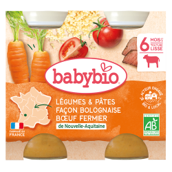 Babybio légumes & pâtes façon bolognaise bœuf fermier petits pots 2x200gr