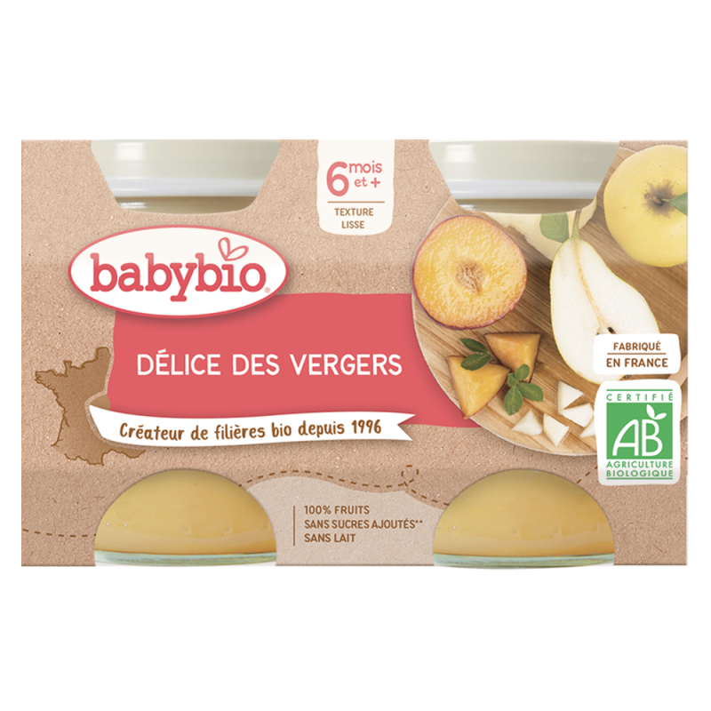 Babybio Délice des Vergers dès 6 mois petits pots 2x130gr Babybio Délice des Vergers dès 6 mois petits pots 2x130gr