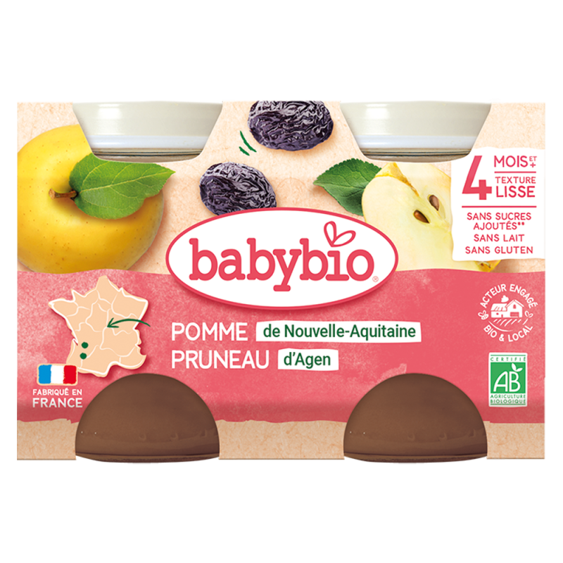 Babybio pomme & pruneau 4 mois et+ petits pots 2x130gr Babybio pomme & pruneau 4 mois et+ petits pots 2x130gr