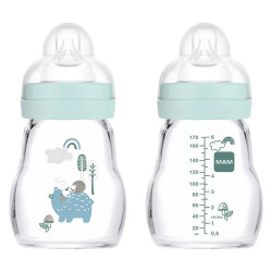 MAM Biberon verre premium tétine débit 1 Aqua 170ml