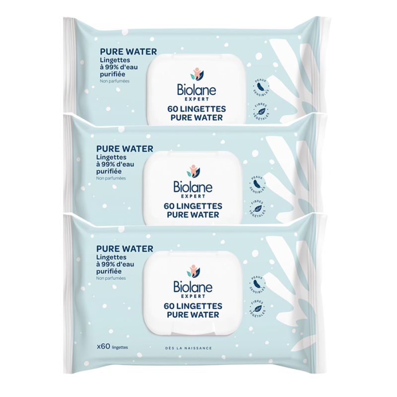 Biolane Expert Pure Water lot de 3 x 60 lingettes Biolane Expert Pure Water lot de 3 x 60 lingettes
