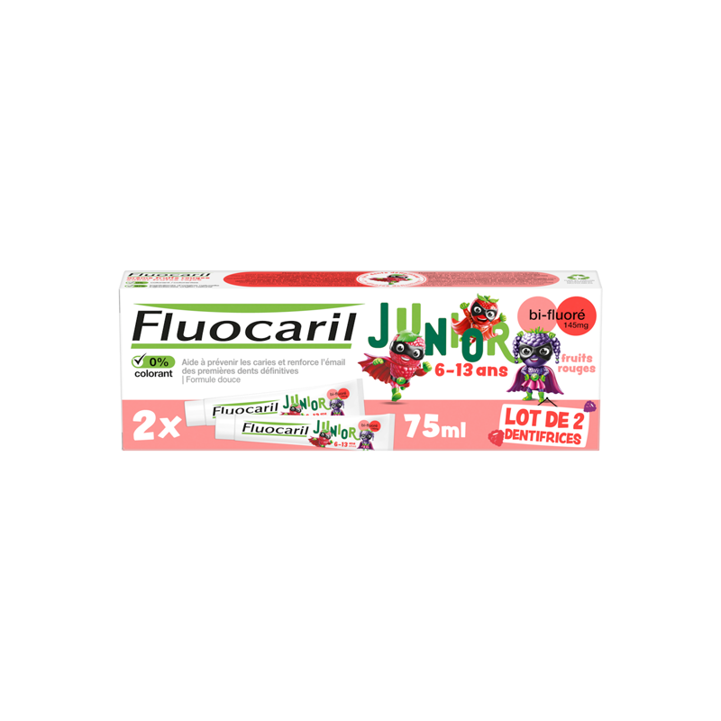 Fluocaril Dentifrice Junior bi-fluoré 145mg fruits rouges lot de 2x75ml Fluocaril Dentifrice Junior bi-fluoré 145mg fruits rouges lot de 2x75ml