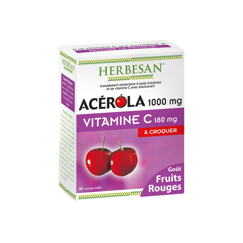 Herbesan Acérola 1000mg goût fruits rouges 30 comprimés