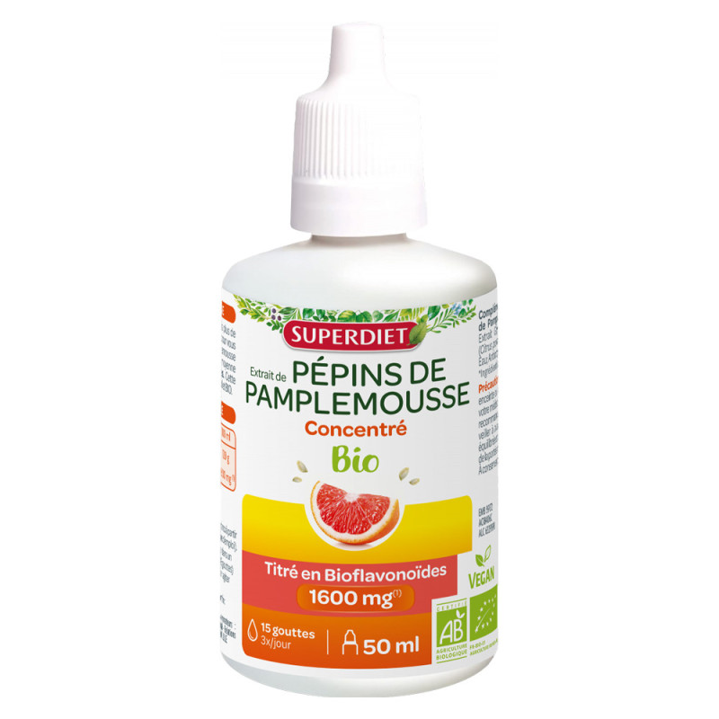 Superdiet Extrait de pépins Pamplemousse 1600mg bio 50 ml Superdiet Extrait de pépins Pamplemousse 1600mg bio 50 ml