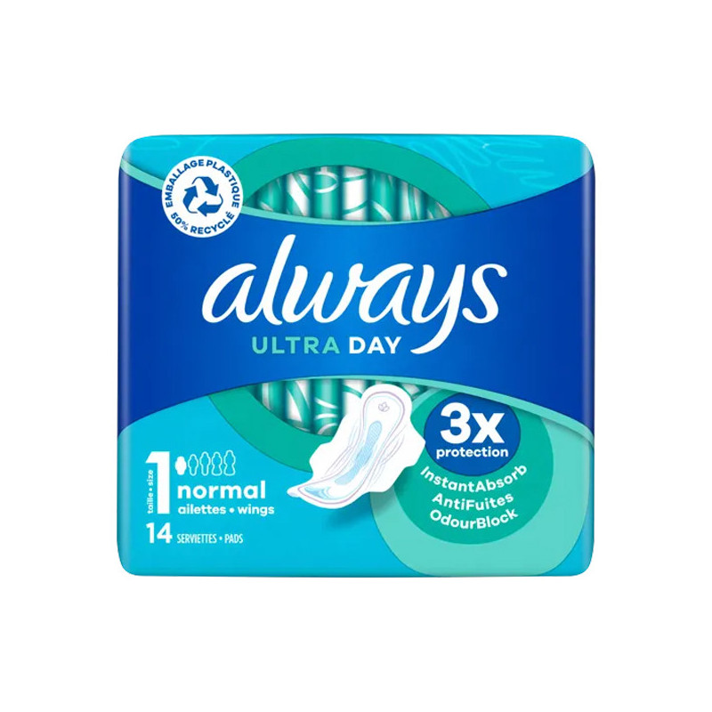 Always Ultra Normal avec ailettes 14 serviettes hygiéniques taille 1 Always Ultra Normal avec ailettes 14 serviettes hygiéniques taille 1