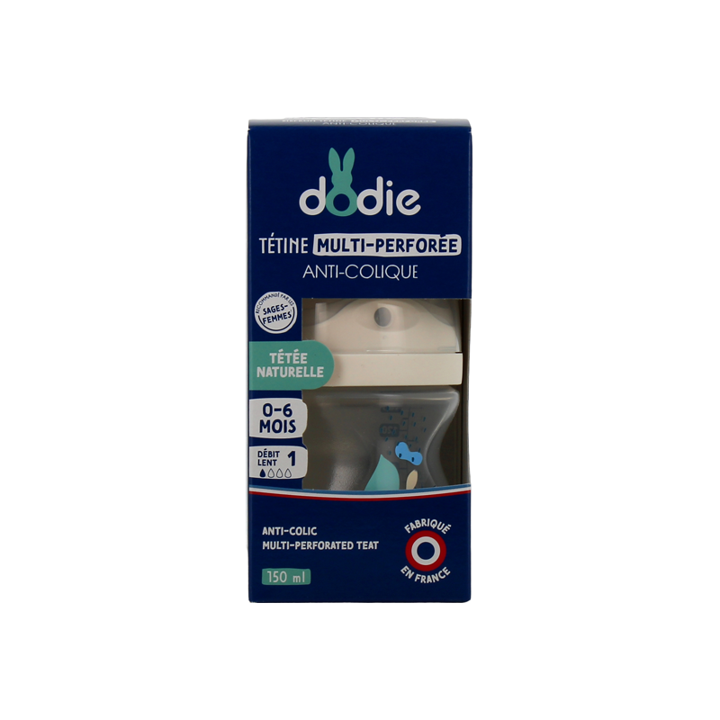 Dodie biberon tétine multi-perforée anti-colique 0 - 6 mois bleu 150ml Dodie biberon tétine multi-perforée anti-colique 0 - 6 mois bleu 150ml