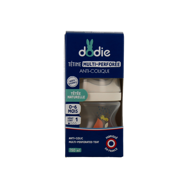Dodie biberon tétine multi-perforée anti-colique 0 - 6 mois bleu 150ml Dodie biberon tétine multi-perforée anti-colique 0 - 6 mois bleu 150ml