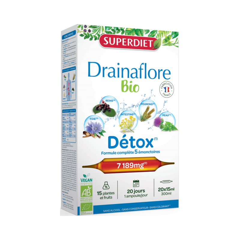 Superdiet Drainaflore Bio Détox 20 ampoules
