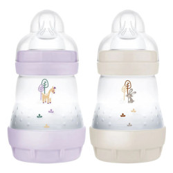 MAM Start Easy Biberon Lilas & Sable anti-colique débit 1 - 2x160ml + Tétine plate