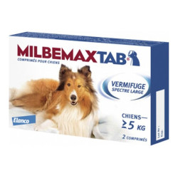 Elanco MilbemaxTab Vermifuge chiens 5kg et + 2 comprimés