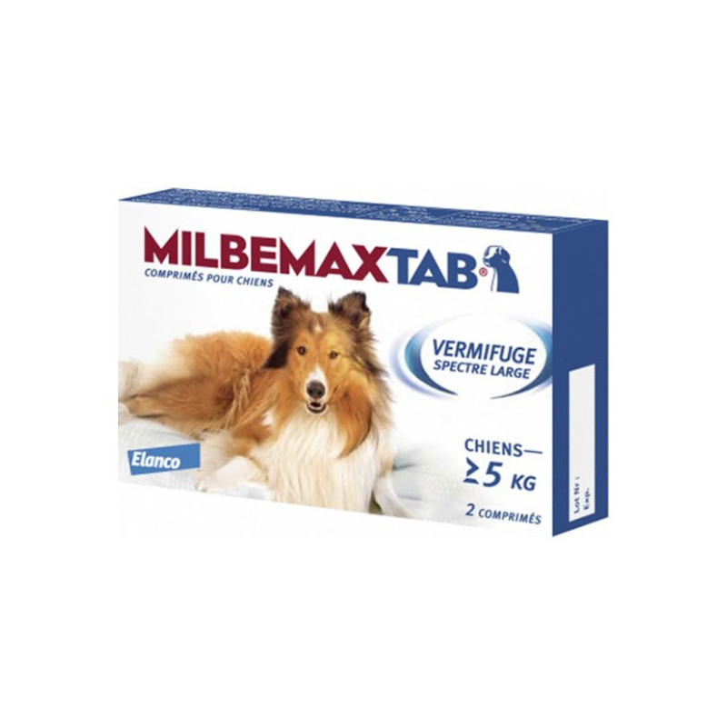 Elanco MilbemaxTab Vermifuge chiens 5kg et + 2 comprimés Elanco MilbemaxTab Vermifuge chiens 5kg et + 2 comprimés