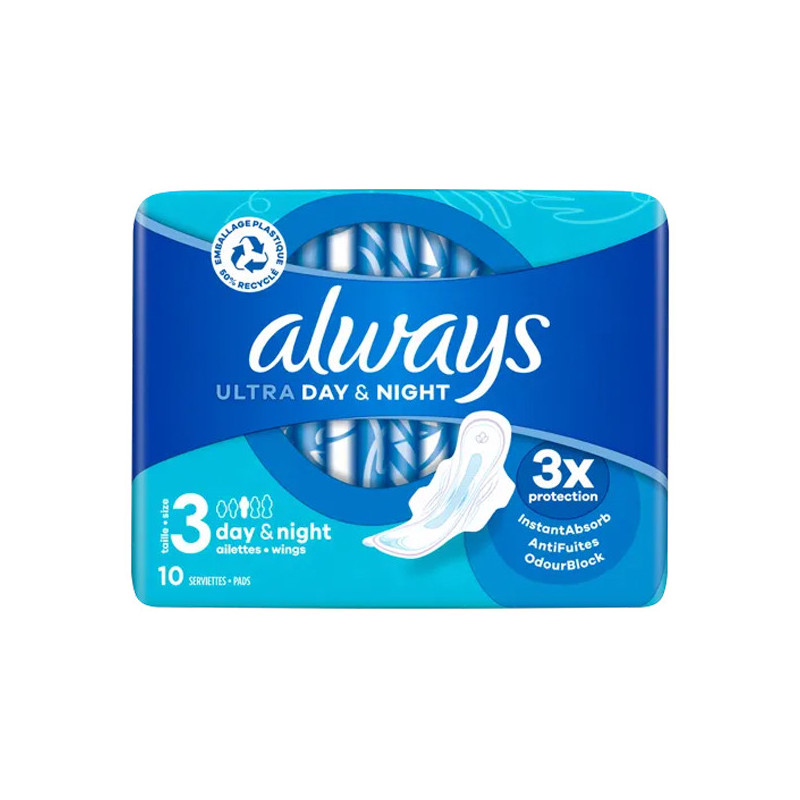 Always Ultra Day & Night 10 serviettes hygiéniques taille 3 Always Ultra Day & Night 10 serviettes hygiéniques taille 3