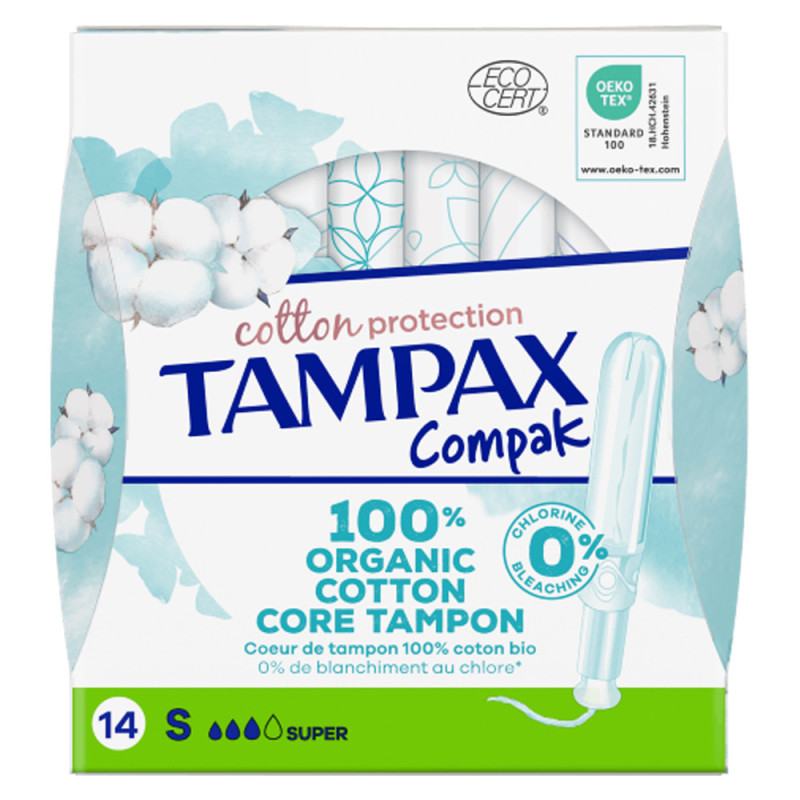 Tampax Compak Cotton protection périodique Super 14 tampons Tampax Compak Cotton protection périodique Super 14 tampons