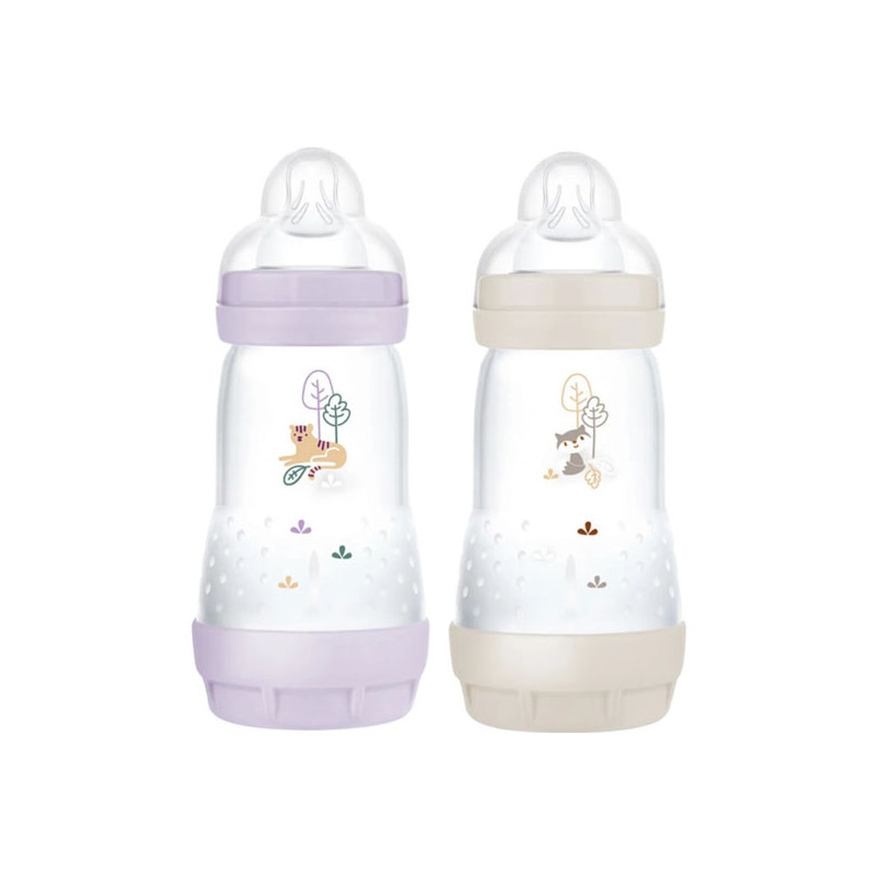 MAM Start Easy Biberon Lila & Sable anti-colique 2x260ml + Tétine plate MAM Start Easy Biberon Lila & Sable anti-colique 2x260ml + Tétine plate