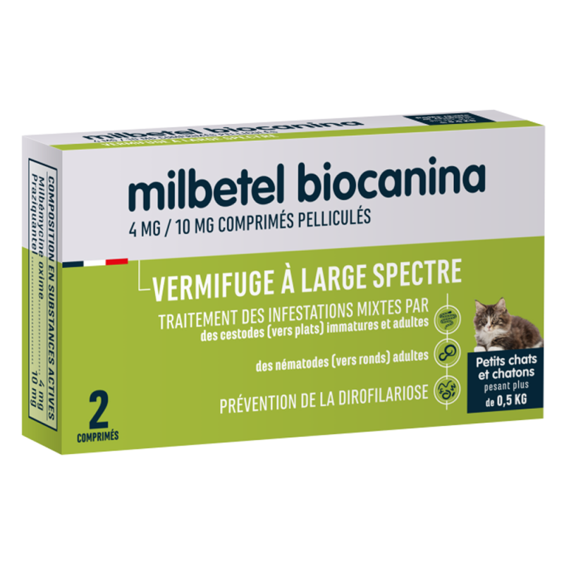 Biocanina Milbetel Vermifuge petits chats et chatons +0,5kg - 2 comprimés