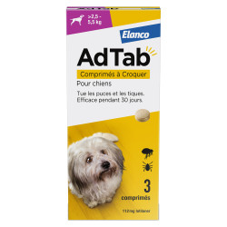 Elanco AdTab 112mg Chien 2,5 - 5,5kg 3 comprimés à croquer