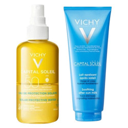 Vichy Capital soleil Eau de protection solaire SPF50 200ml + Lait Apaisant après-soleil 100ml offert