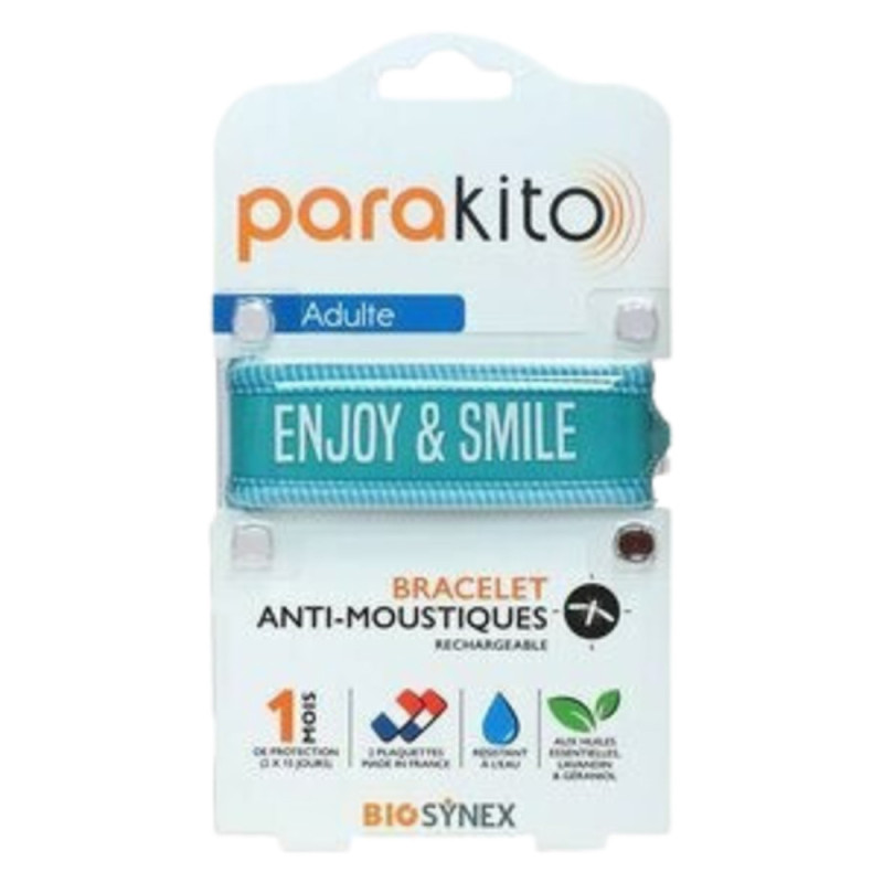 Parakito Bracelet Anti-moustiques rechargeable adulte enjoy & smile - Bleu Parakito Bracelet Anti-moustiques rechargeable adulte enjoy & smile - Bleu