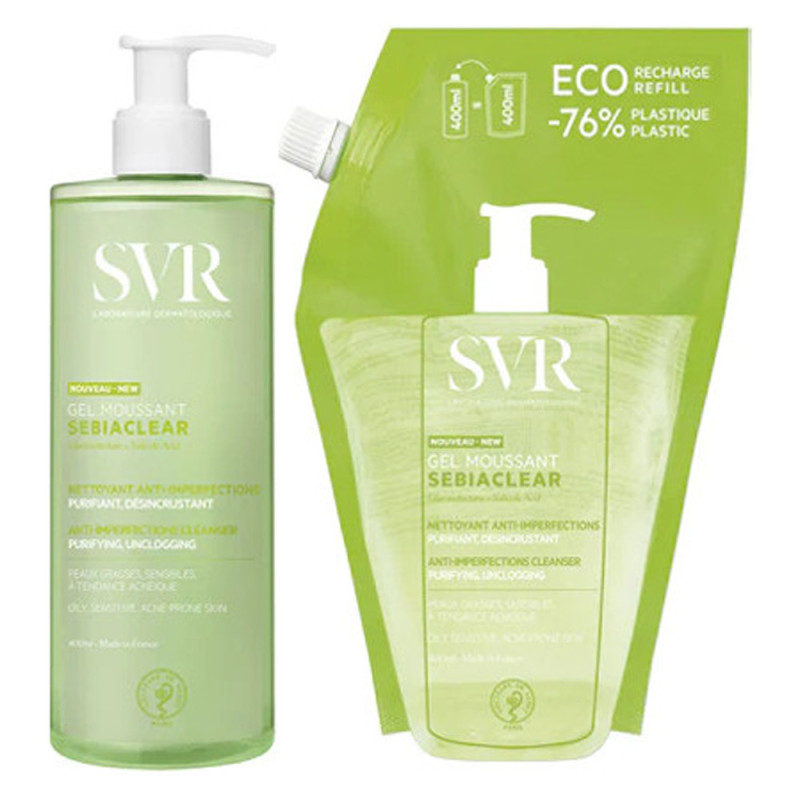 SVR Sebiaclear Gel moussant anti-imperfections + Recharge 2x400ml SVR Sebiaclear Gel moussant anti-imperfections + Recharge 2x400ml
