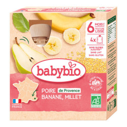 Babybio Poire Banane Millet 6 Mois et + bio 4 gourdes de 90gr