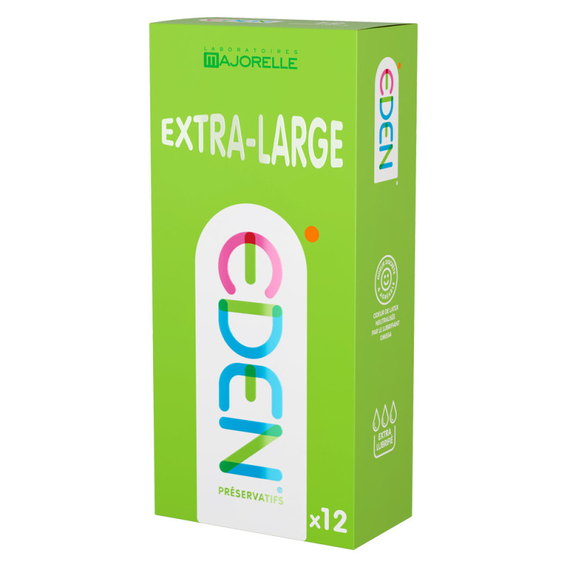 Eden Extra-Large Préservatifs fins taille XL boîte de 12 Eden Extra-Large Préservatifs fins taille XL boîte de 12