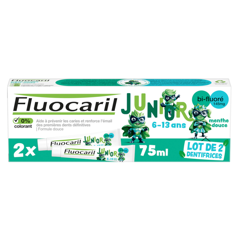 Fluocaril Junior Dentifrice 6-13 ans menthe douce lot de 2x75ml Fluocaril Junior Dentifrice 6-13 ans menthe douce lot de 2x75ml
