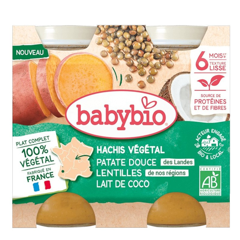 Babybio Hachis végétal patate douce lentilles lait de coco 6 mois et+ 2x200gr Babybio Hachis végétal patate douce lentilles lait de coco 6 mois et+ 2x200gr