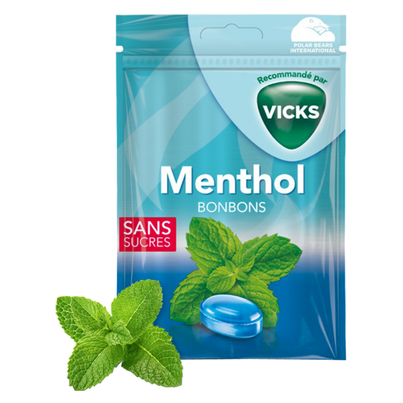 Vicks Bonbons menthol sans sucre 72gr Vicks Bonbons menthol sans sucre 72gr