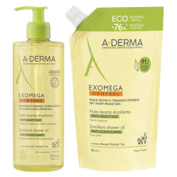 A-Derma Exomega Control Huile lavante émolliente 500ml + Eco Recharge 500ml