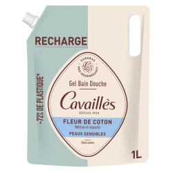 Cavaillès Gel Bain Douche Fleur de coton peaux sensibles eco-recharge 1L