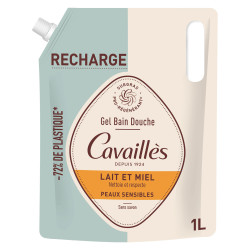 Cavaillès Gel bain douche Lait et Miel peaux sensibles eco-recharge 1L