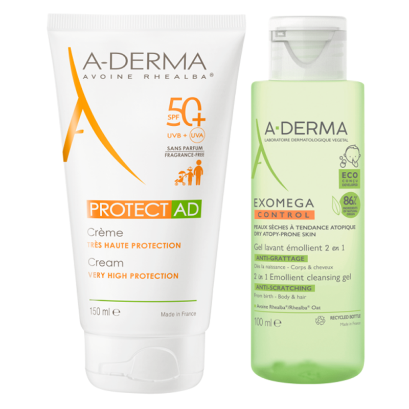A-Derma Protect AD Crème Solaire SPF50+ & Exomega Control Gel lavant 100ml offert A-Derma Protect AD Crème Solaire SPF50+ & Exomega Control Gel lavant 100ml offert