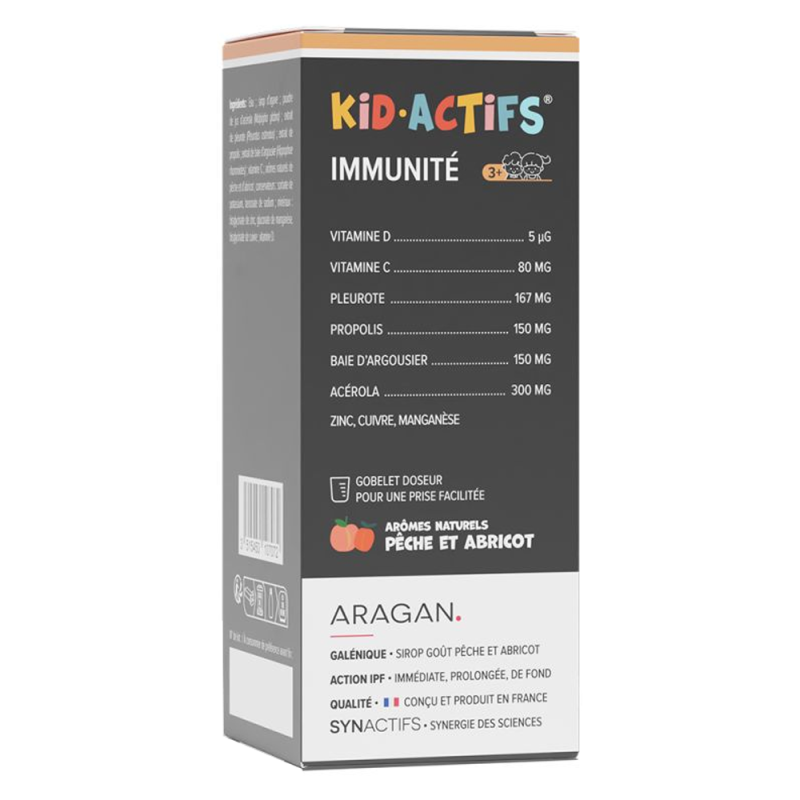 Aragan Synactifs KidActifs immunité Sirop pêche et abricot 125ml Aragan Synactifs KidActifs immunité Sirop pêche et abricot 125ml
