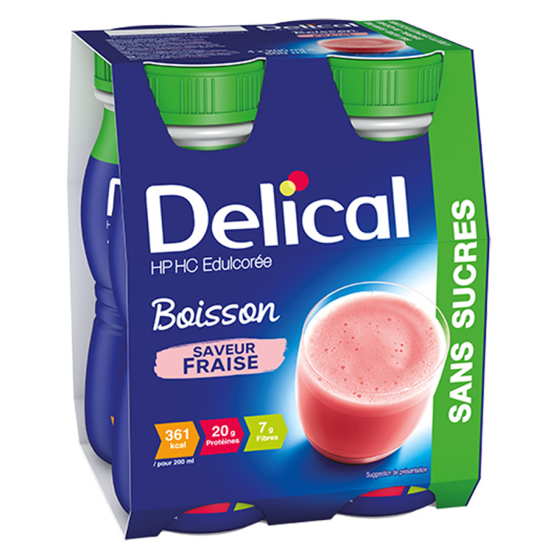 Delical Boisson HP HC Edulcorée sans sucres saveur Fraise  4x200ml