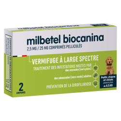 Biocanina Milbetel 2,5mg/25mg petits chiens et chiots 2 comprimés