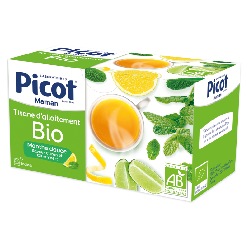 Picot Maman Tisane d'allaitement menthe douce citron bio 20 sachets Picot Maman Tisane d'allaitement menthe douce citron bio 20 sachets