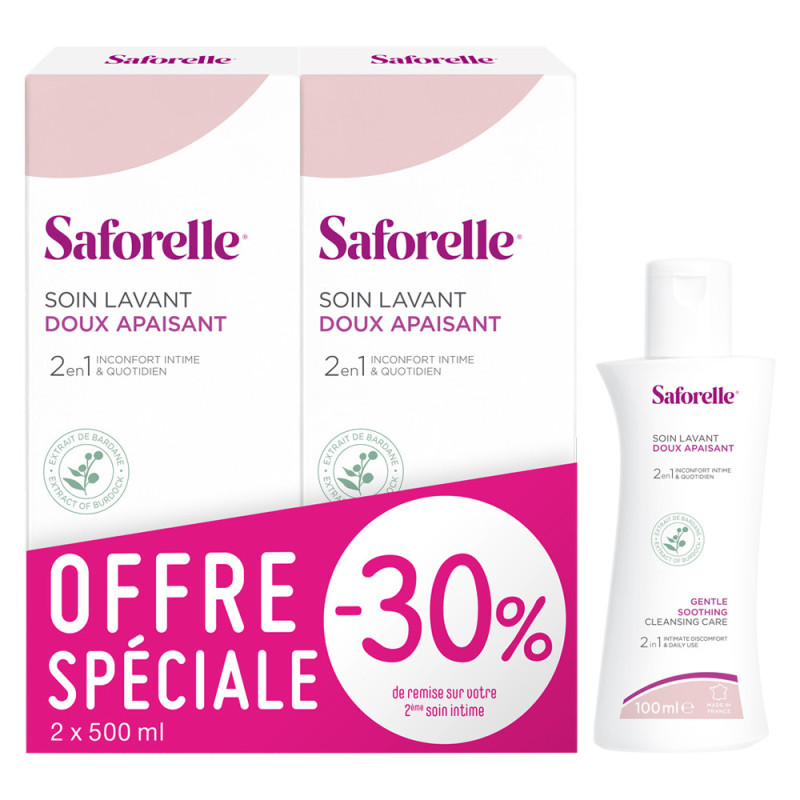 Saforelle Soin lavant doux lot de 2x500ml + Soin lavant doux 100ml Saforelle Soin lavant doux lot de 2x500ml + Soin lavant doux 100ml