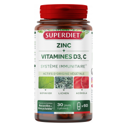 Superdiet Zinc + Vitamines D3, C 60 gélules